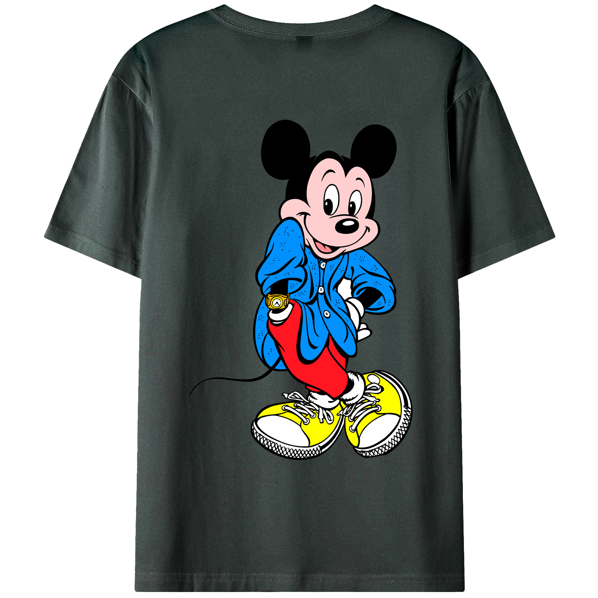 ミッキーマウス Mickey Mouse 綿100％ メンズ半袖Tシャツ（バックプリント） 通気性